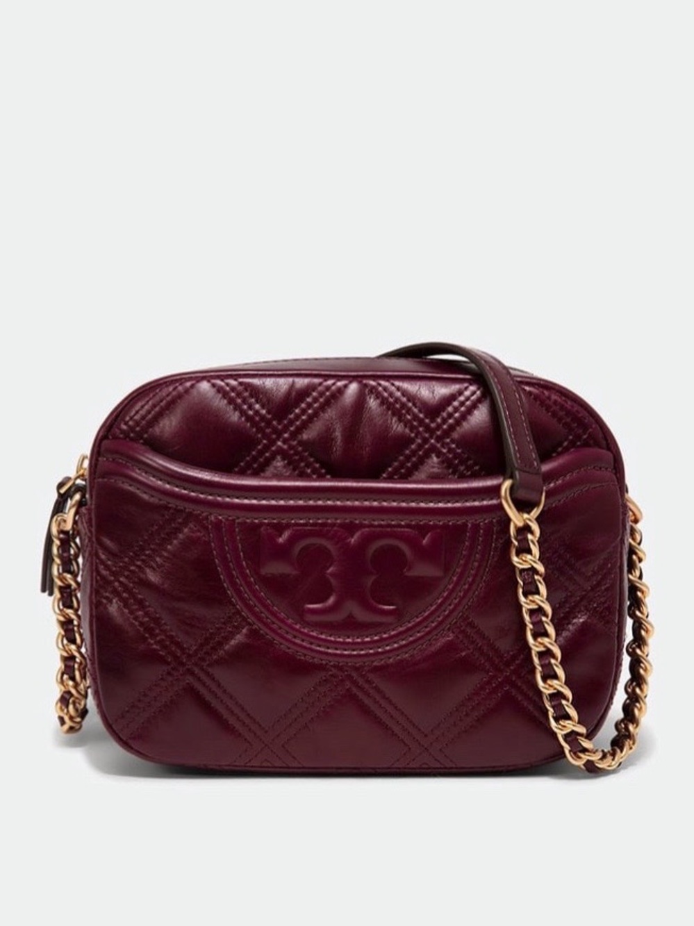 TORY BURCH Fleming Soft Glazed Leather Camera Bag Burgundy